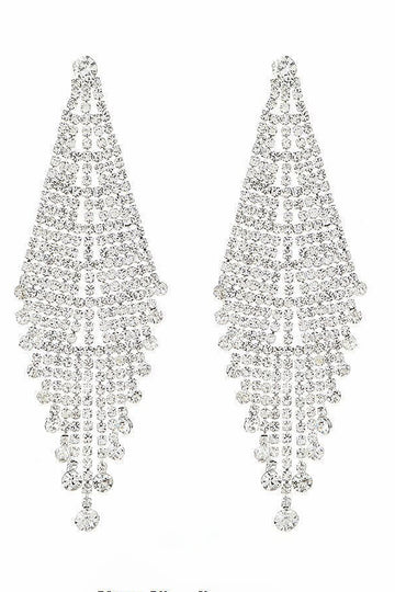 Shiny Silver Long Rhinestones Earrings